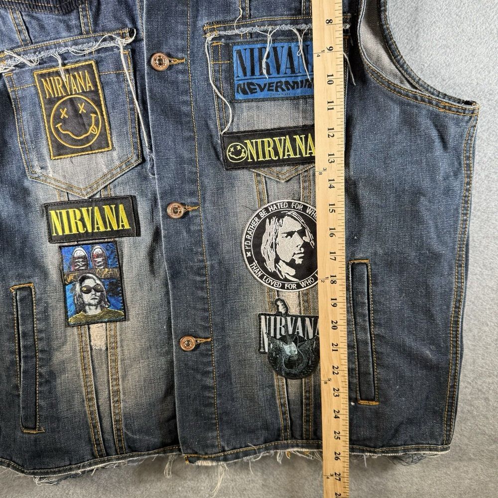 Rich Cotton Denim Nirvana Custom Corduroy Vest Patchwork Size 2XL XXL Distressed - Picture 10 of 12